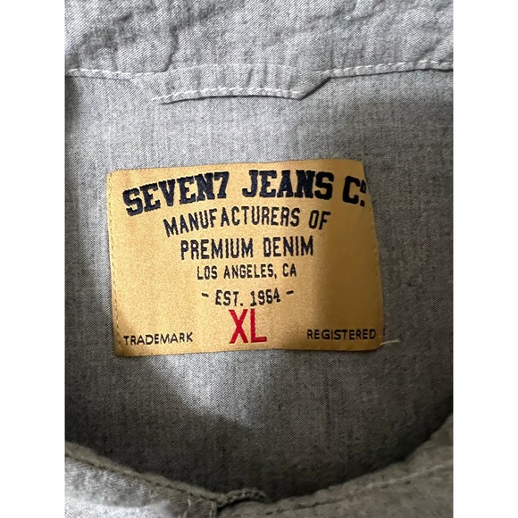 Seven7 Jeans Co. Gray Short Sleeve Western Wear Casual Button Down, Size XL - Picture 4 of 6